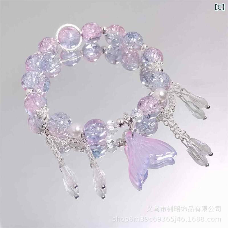ブレスレット 女の子 クリスタル フィッシュ テール ブレスレット ガラス ガールフ...