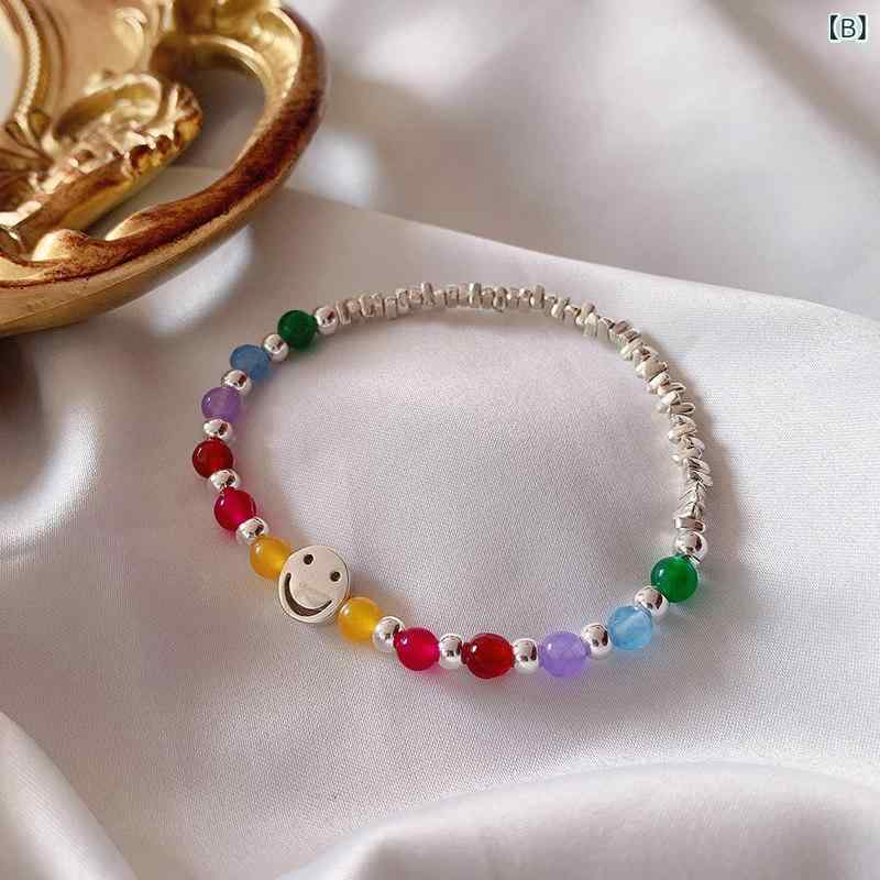 ブレスレット 女の子 925 スター リング シルバーレインボー ビーズ クリスタル ア...