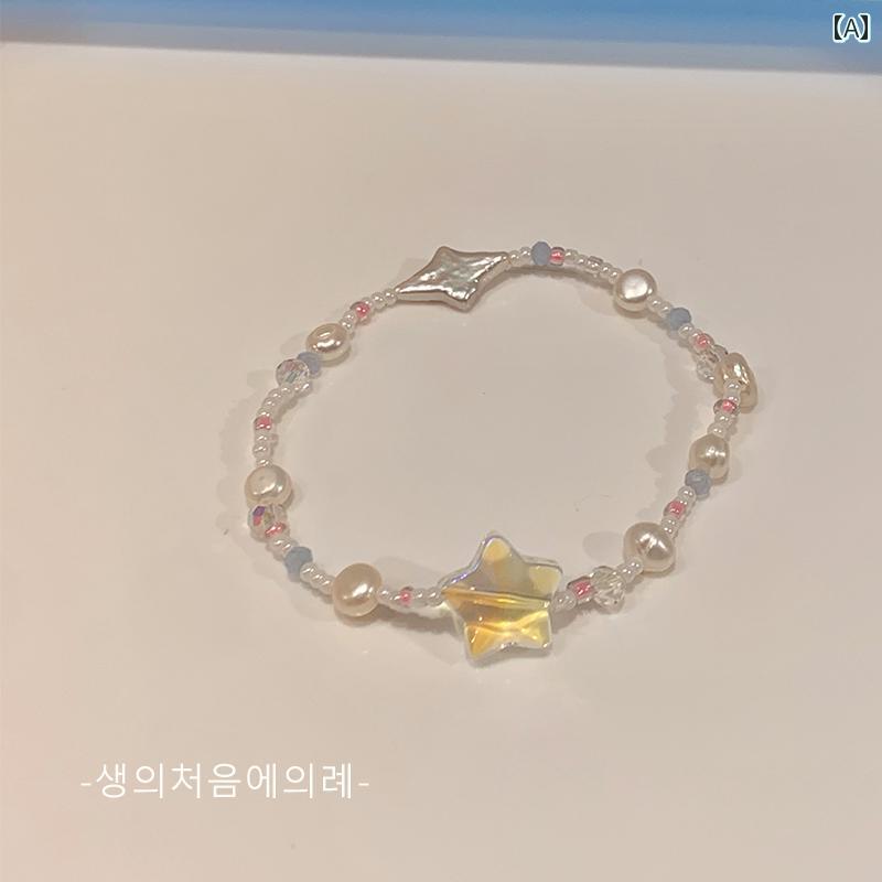 ブレスレット 女の子 かわいい 星の 子供用 ブレスレット 女の子用 パールビーズ リング ビーズ プリン..