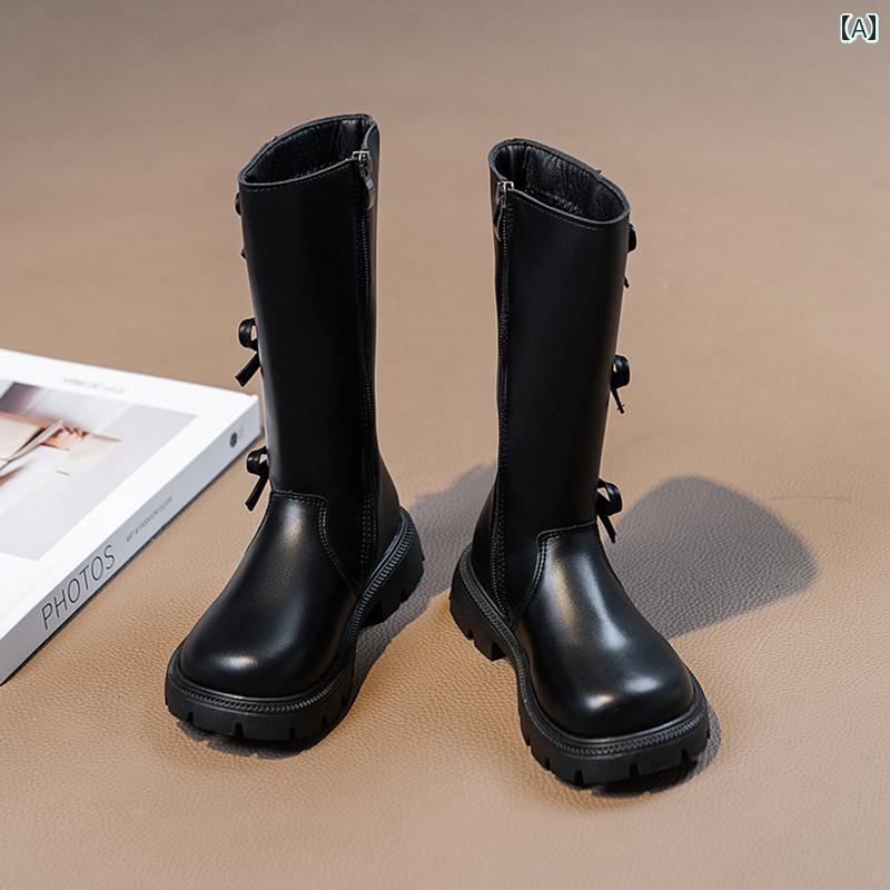 ブーツ 秋冬 子供用 女の子 ブーツ 2024冬 コットン レザーブーツ 子供用 英国 風 ロング 裏起毛 プリ..