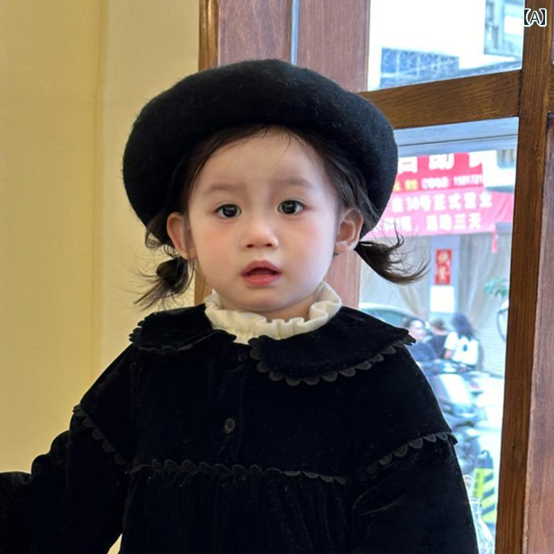 ベビー 帽子 春秋 子供用 帽子 秋冬 韓国 ファッション 女の子 ウール ペインター ハット ベビー 万能 ..