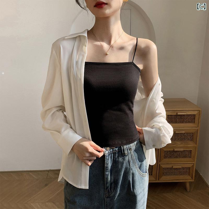 キャミソール スリムフィット 黒の U ネックの 美しい 背中の キャミソール レディ...