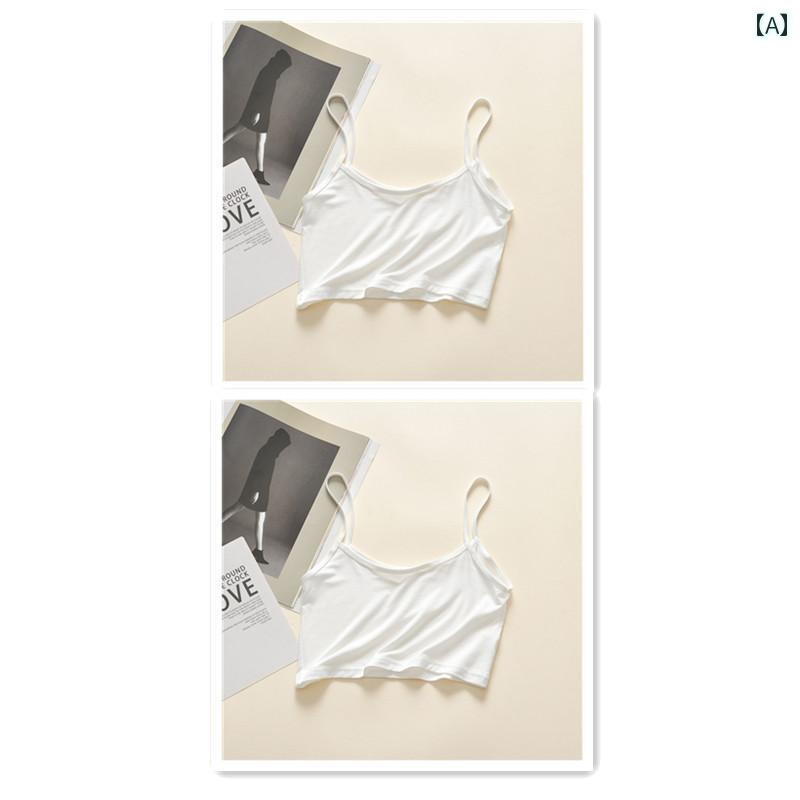 キャミソール スリムフィット ホワイト モダール 夏 薄手 ハーフ 丈 キャミソール 小 ベスト 露出 防止..