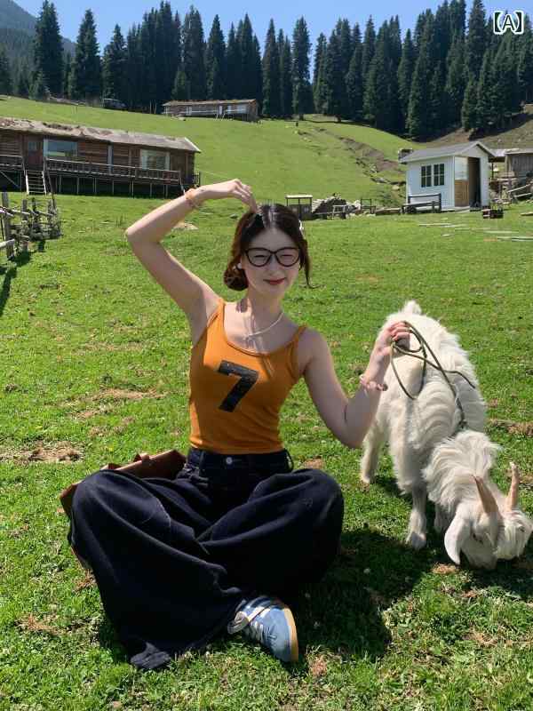 キャミソール スリムフィット Su Sansan オレンジ サスペンダー アウターウェア ハイエンド チェスト ..