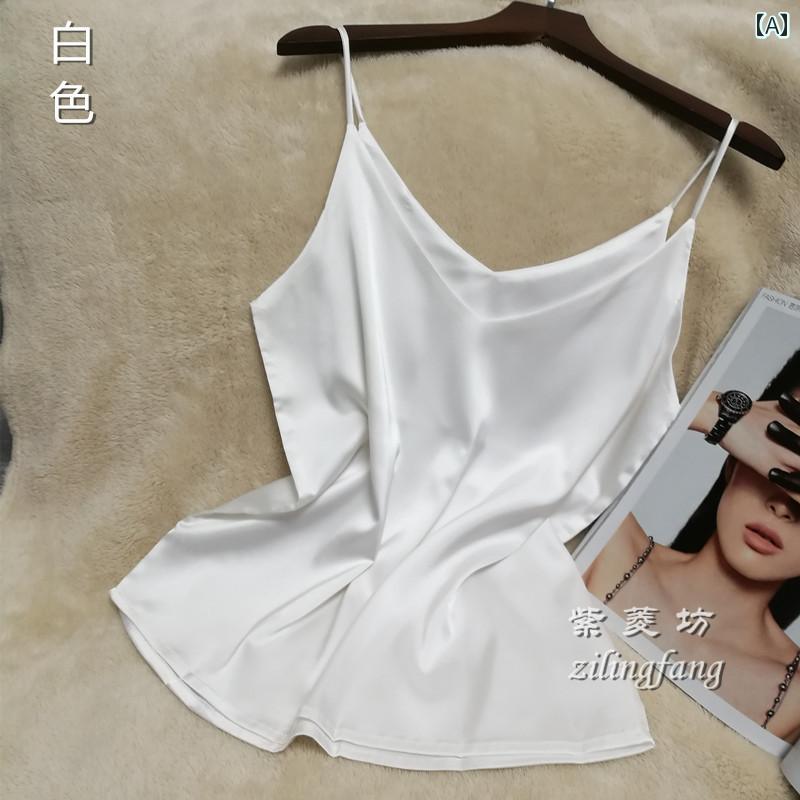 キャミソール スリムフィット 大きめ サイズ サテン キャミソール レイヤリング シャツ 女性用 Vネック..