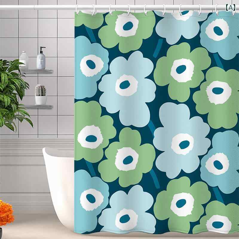 バス ルーム カーテン ケシの 花 シャワー カーテン 防水 防 カビ リング 状 バス カバー パンチレス ..