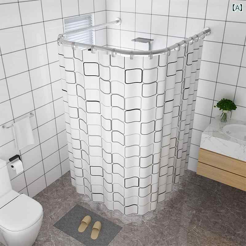 バス ルーム カーテン バス ルーム 湾曲 シャワー カーテン ロッド L 字型 セット パンチ フリー U 伸..