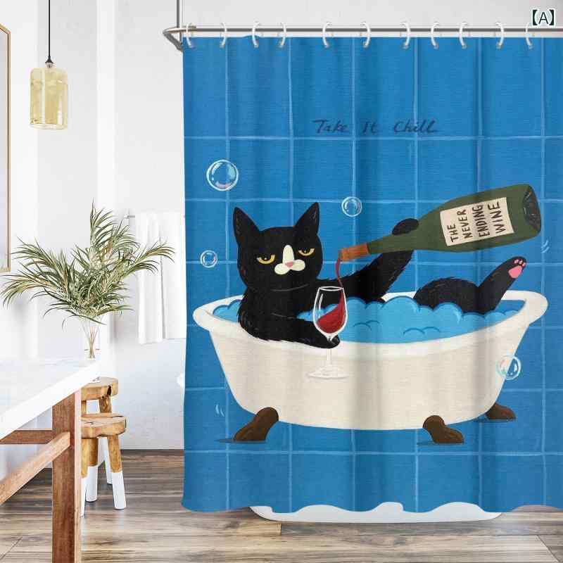 バス ルーム カーテン 抽象的な かわいい 猫の シャワー カーテン 厚手 防水 防 カビ バス ルーム トイ..