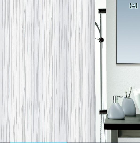 バス ルーム カーテン 余剰 カット ラベル 防 カビ 防水 速乾 ポリエステル 生地 シャワー カーテン 白 / 青 ライン ストライプ パーティション