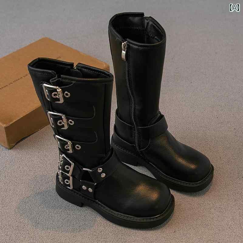 ブーツ 秋冬 子供用 女の子 ブーツ 秋冬 子供 靴 プリンセス レザーブーツ シングル ロング ハイ 2 綿 ベルベット