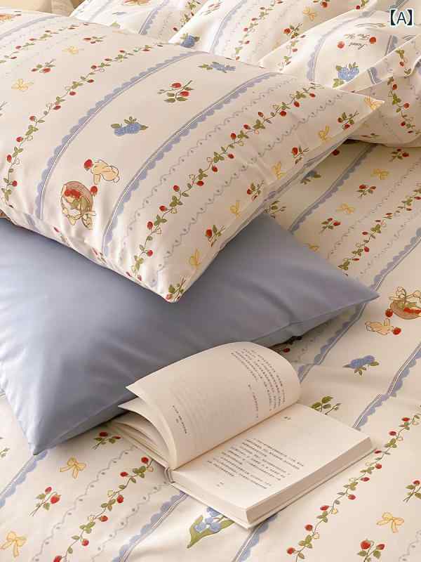 枕 カバー ストロベリー バニー イン スモール フローラル ピローケース 1 組 48 x 74 cm 綿 ホーム シングル ダブル