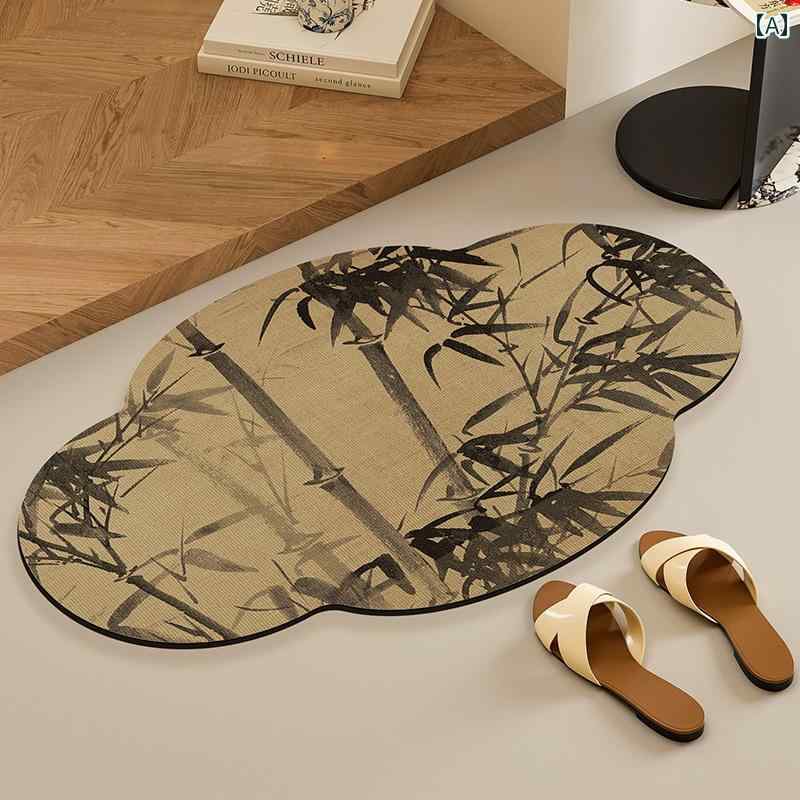 バスマット 浴室 インテリア 浴室の 特殊な 形状の 珪 藻 土 吸収 フロア マット 竹製の チャイナ風 カ..