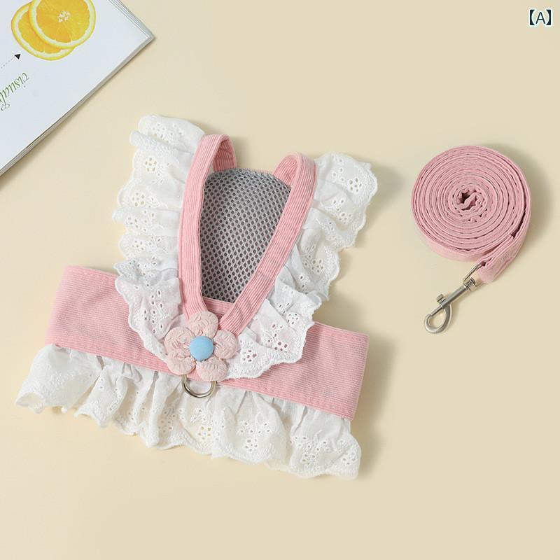 猫ちゃんの お散歩 グッズ 猫 牽引 ロープ 調節可能小 花柄 JK スカート ペット 服 胸 ハーネスな 脱げ..