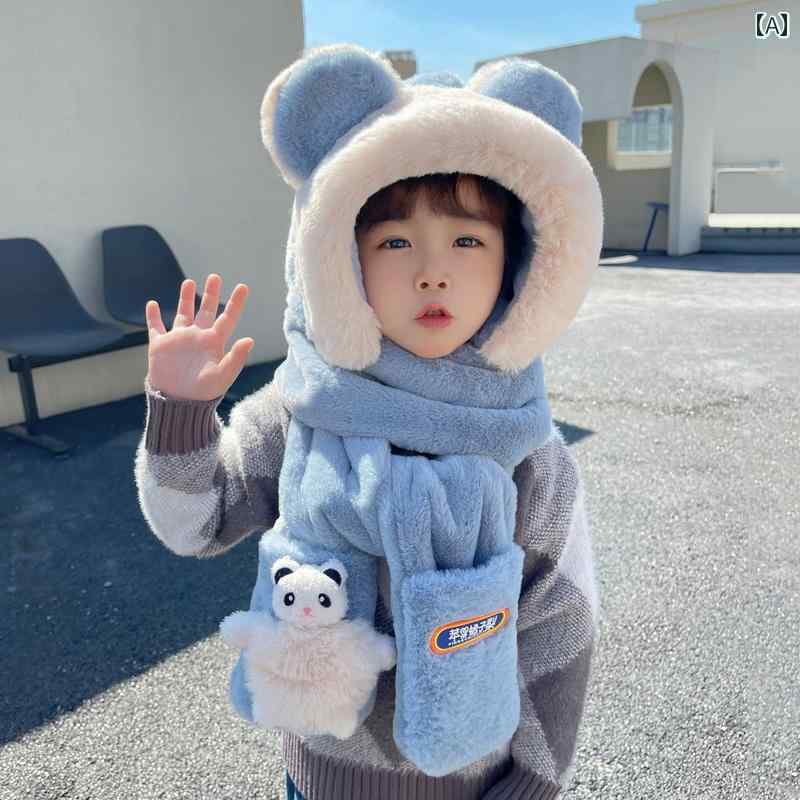 子供用 マフラー カジュアル 子供用 帽子 マフラー 手袋の 3点 セット。 冬用 暖かい 耳 保護 具と 防..