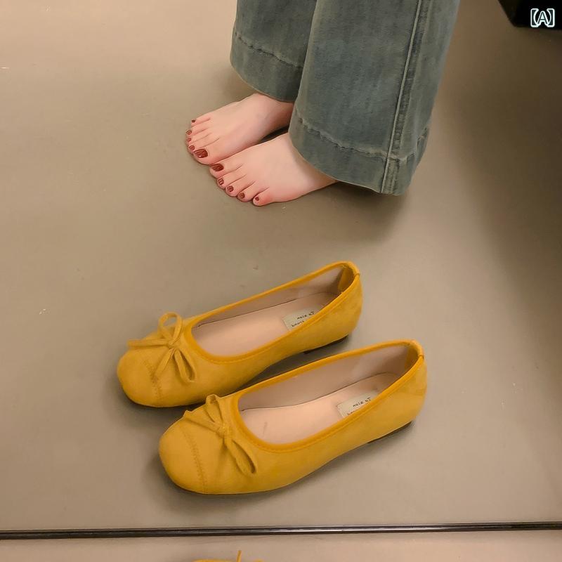 バレエ シューズ レディース フレンチ ボウの 丸 頭 バレエ シューズ フェアリー フラットボトム 優しい イブニング 夏と 秋 レディース スモール シングル