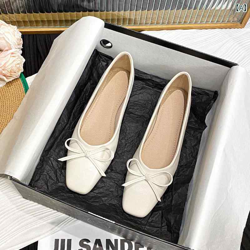 バレエ シューズ レディース 牛革 リボン シルバー シングル シューズ レディース 2025 新型 イブニング スタイル 通勤 バレエ フラット