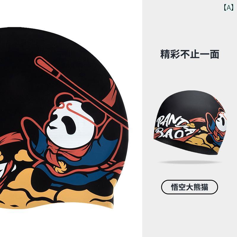 スイミング キャップ 帽子 スイミング キャップ ユニセックス スポーツ 用品 プリント シリコン 大人用 頭部 保護 防水 イヤーマフ