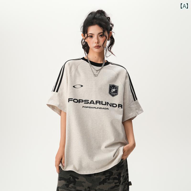 バスケスタイル レディース BWKA アメリカン レトロ 3本 バー リボン 半袖 Tシャツ 男女兼用 夏用 厚手..