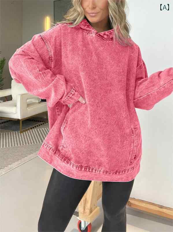Other - パーカー レディース ゆったり フード付き プルオーバー デニム スウェット トップス カジュアル 普段使い 伸縮性 軽量