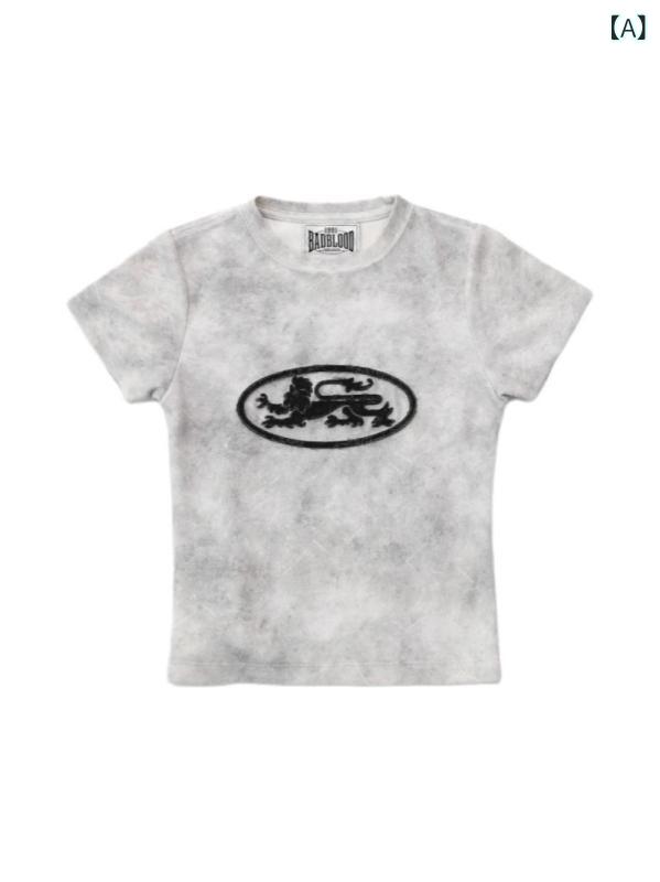 レディース クロップド Tシャツ 短袖 ウエスト見せ セクシー スリムフィット 正肩 ウォッシュ加工 ヴィンテージ アメリカンスタイル カジュアル トップス 普段使い