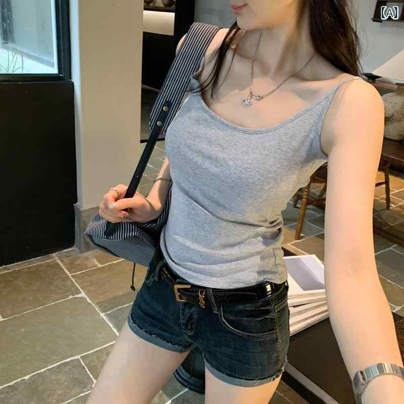 レディース キャミソール 胸パッド付き ブラ一体型 夏用 美背 インナートップス 外穿可能 軽量 伸縮性 かわいい スタイル