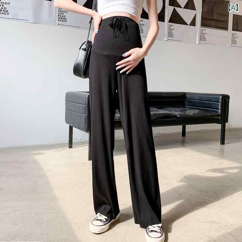Capri Pants - マタニティパンツ 妊婦用 ワイドレッグ ストレート 春夏 接触冷感 薄手 通気性 ゆったり ドレープ感 ロング カジュアル 外出用 ボトムス 吸湿速乾 軽量 伸縮性