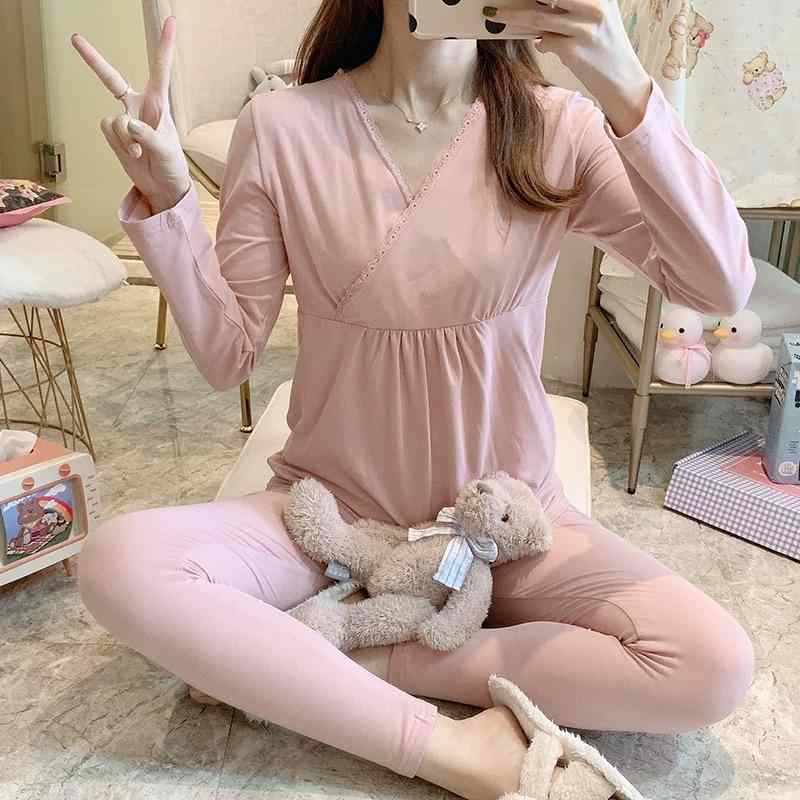 妊婦服 産後服 秋冬 綿100% 薄手 長袖 授乳パジャマ ルームウェア インナーセット 柔軟素材 快適着用