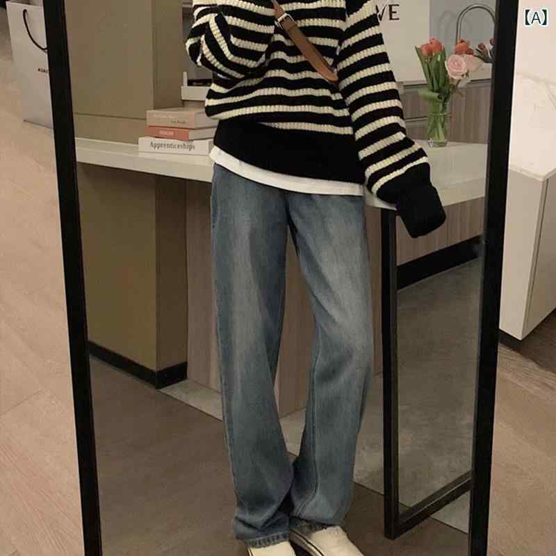 Maternity - マタニティパンツ ワイドレッグ デニム ダークブルー 春秋 ゆったり スリムシルエット ハイウエスト 腹部サポート フロア丈 ロング 妊婦用 カジュアル 普段使い 快適 ストレッチ素材