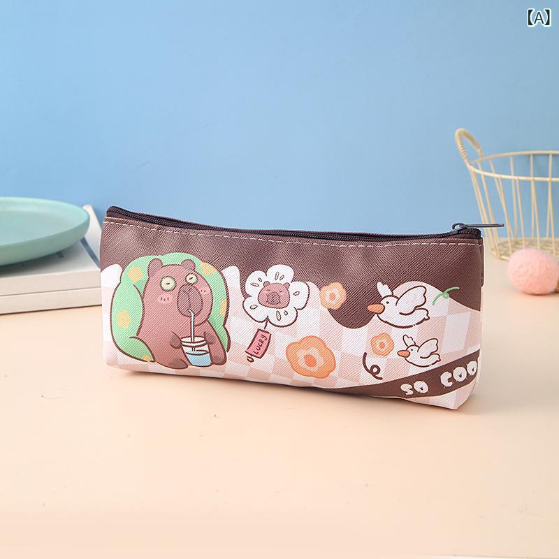 子供用 文具ケース かわいい カピバラ 柄 PUレザー 単層 収納 ペンケース 化粧ポーチ 学生 学校用 日常使い 文房具 ボックス
