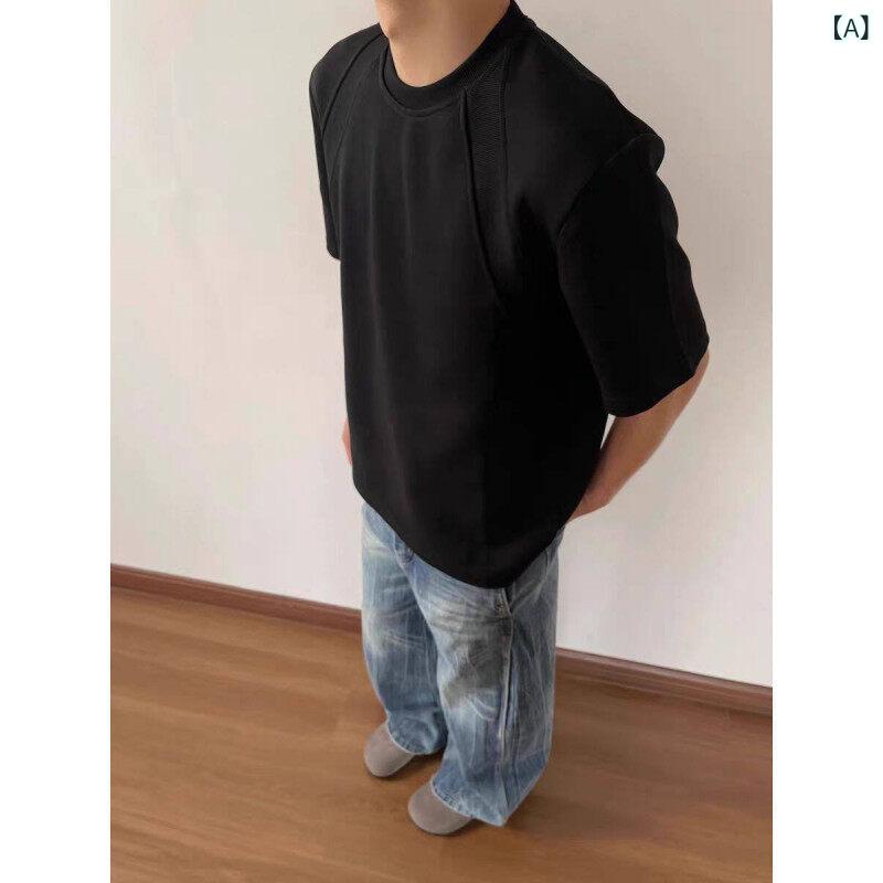 Jacket - トップス メンズ グレー 短袖 ボクシーシルエット ショート丈 高級感 接触冷感 厚手 コットン カジュアル 普段使い 伸縮性
