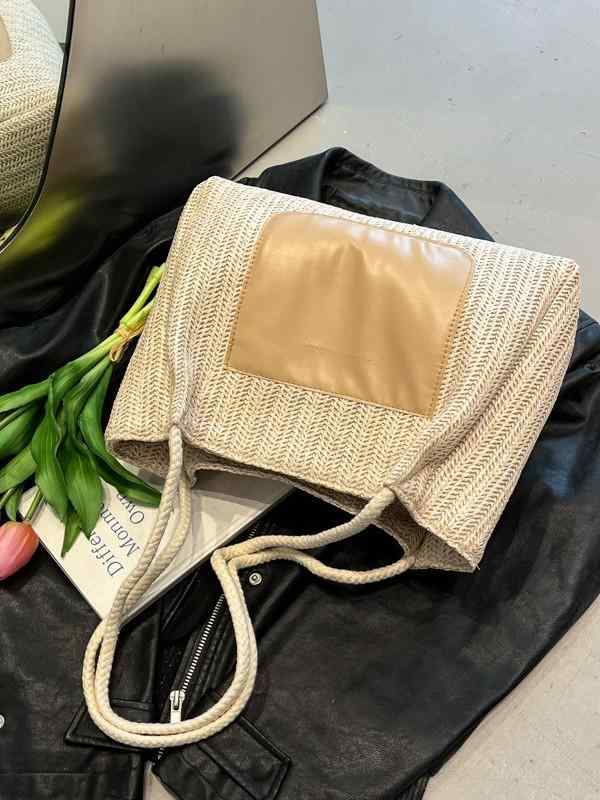 Handbag Type - レディース ビーチ トートバッグ ショルダーバッグ 編み込み ストローバッグ 夏用 軽量 防水 普段使い 旅行 かわいい 肩掛け ハンドバッグ