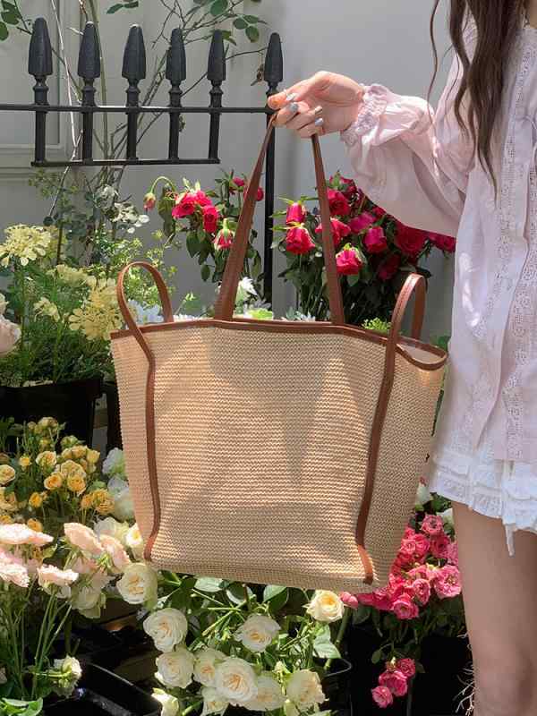 Tote Bag Type - トートバッグ レディース 大容量 春夏 ショルダー ビーチ リゾート 草編み 編み込み 通勤用 普段使い 肩掛け 鞄 ウィッカー 軽量 コーディネートしやすい ストロー素材