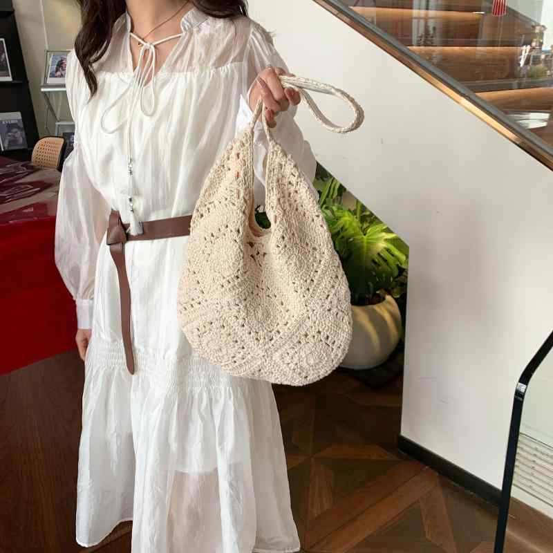 レディース ショルダーバッグ ニット 編み込み ひまわり柄 爽やか ハンドバッグ ファッション 柔らかい 素材 普段使い 軽量 スタイリッシュ 女性用