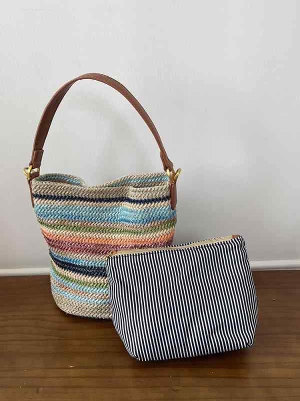 Handbag Type - レディース バケットバッグ 虹色 ストロー 編み 合成皮革 ボヘミアン スタイル ハンドバッグ 親子 カジュアル ビーチ ショルダー 鞄 サマー 軽量 普段使い