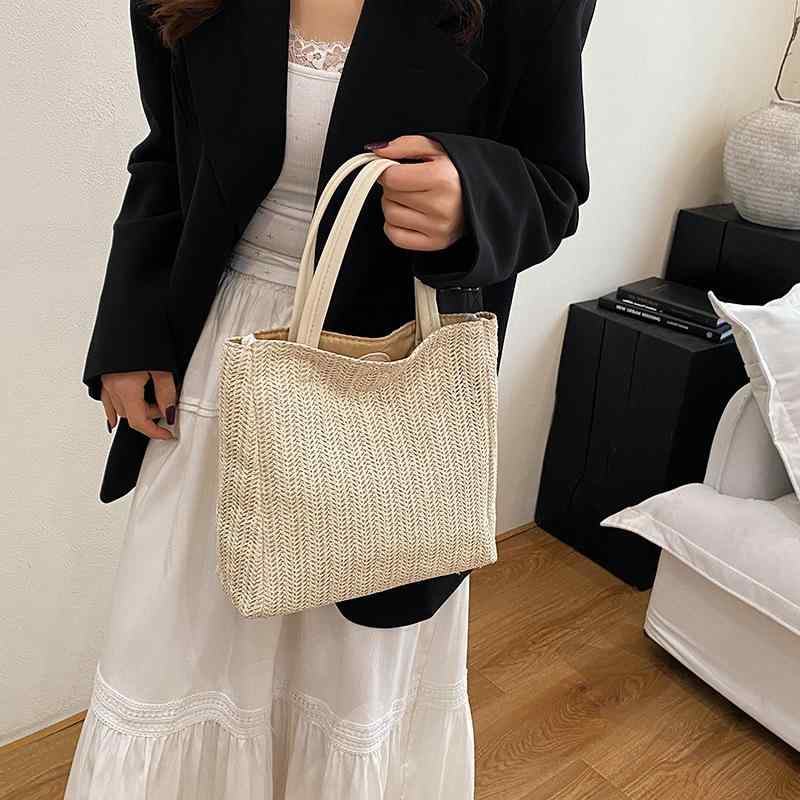 レディース ストローバッグ 編み込み 大容量 ビーチバッグ バケツ型 シンプル ツートンカラー ハンドトート 春夏用 普段使い 軽量 素材 アウトドア