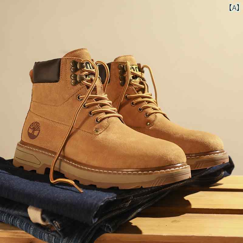 ブーツ メンズ 秋 ハイカット レトロ アウトドア ワーク イエロー デザート クラシック 耐久性 軽量 普段使い 黄色 砂漠