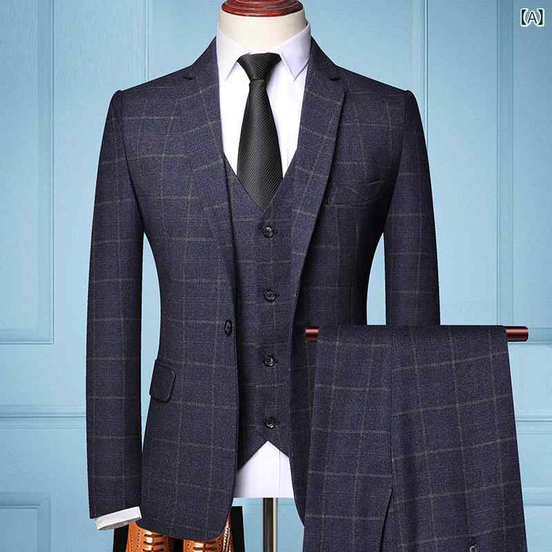 メンズ スーツ 3点セット 春秋 スリムフィット ビジネス フォーマル 職業正装 新郎 結婚式 礼服 セットアップ ジャケット パンツ ベスト 通勤用 普段使い