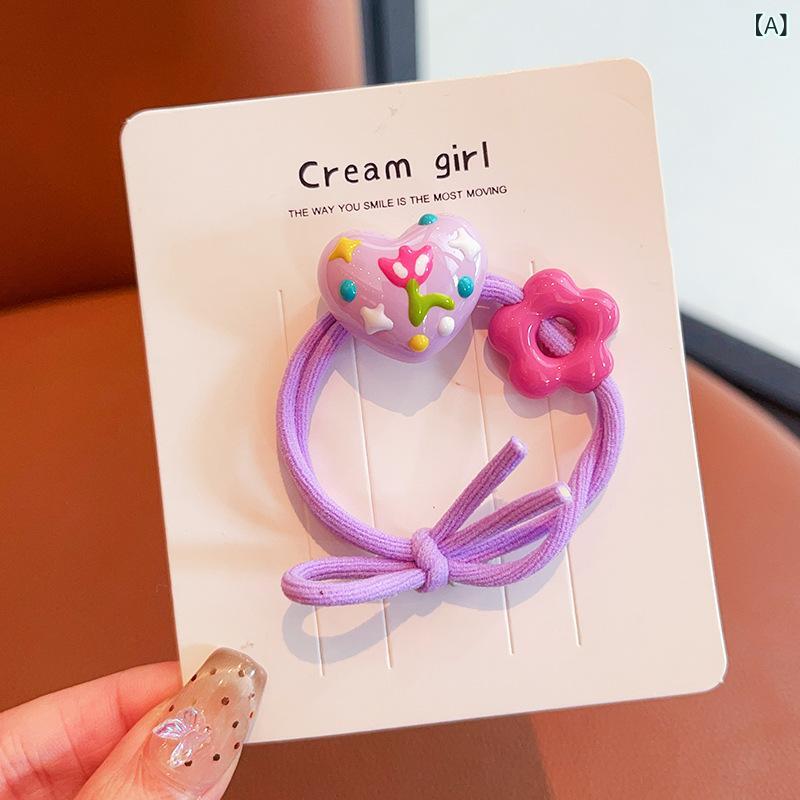 ヘアゴム キッズ 女の子用 かわいい ハート 花 ポニーテール 高め 髪に優しい 高弾力 伸縮性 ヘアアクセサリー