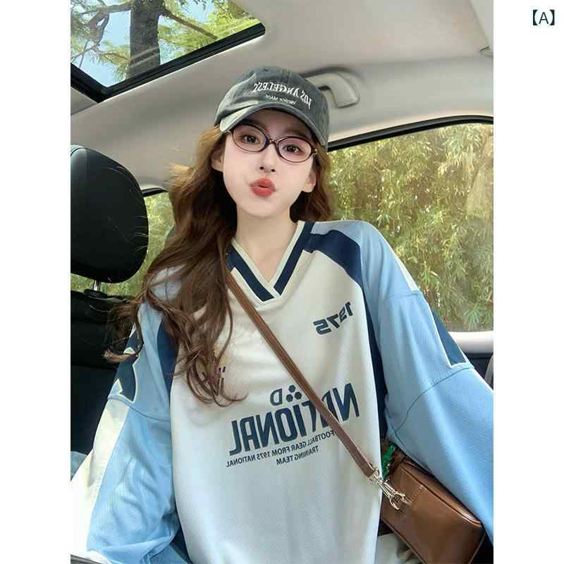カットソー レディース おすすめ カットソー レディース おすすめ アメリカン スポーツ ジャージー 長袖 Tシャツ レディース 2025 春の スタイル 大学 風 ゆったり フィット 感 カラー ブロック トップ。