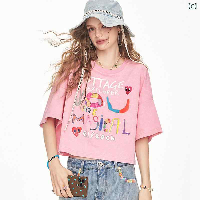 カットソー レディース おすすめ カットソー レディース おすすめ ピンク 文字の グラフィティ プリント 半袖 Tシャツ レディース 2025 夏 ゆったり カジュアル ショート トップ s-share-global-11099614 サポートシェアグローバル サンプル画像3
