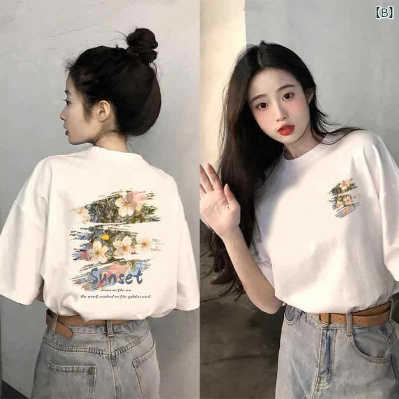 カットソー レディース おすすめ カットソー レディース おすすめ 女性用 黒 半袖 Tシャツ 2025 夏 ゆったり スリム ファッション レディース 服 花柄 トップ s-share-global-11099413 サポートシェアグローバル サンプル画像2