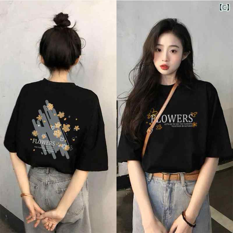 カットソー レディース おすすめ カットソー レディース おすすめ 女性用 黒 半袖 Tシャツ 2025 夏 ゆったり スリム ファッション レディース 服 花柄 トップ s-share-global-11099413 サポートシェアグローバル サンプル画像3