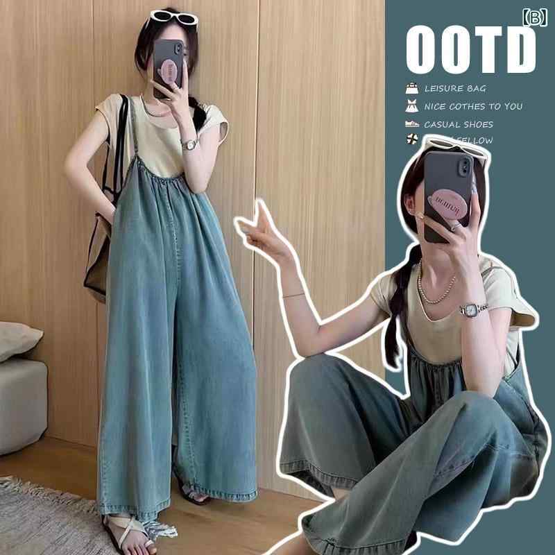 マタニティ 妊婦服 夏用 カジュアル ゆったり デニム サロペット コットン Tシャツ...