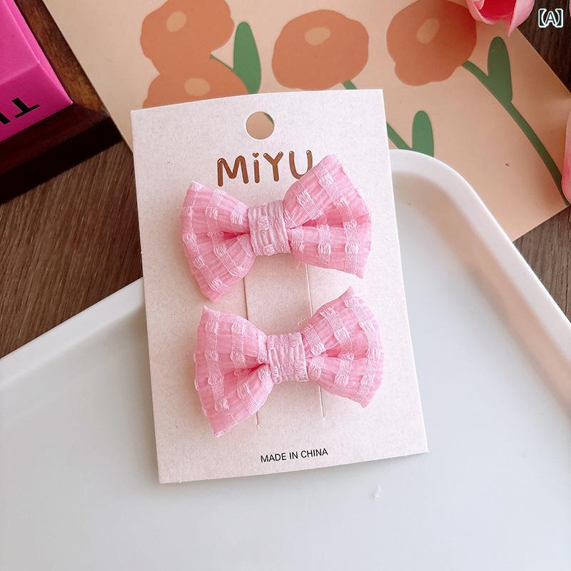 サポートシェアグローバルの子供用女の子 ピンク系 かわいい 布 リボン ポルカドット ヘアゴム ヘアクリップ プリンセス 髪アクセサリー 柔らかい素材 日常使い｜アングル2