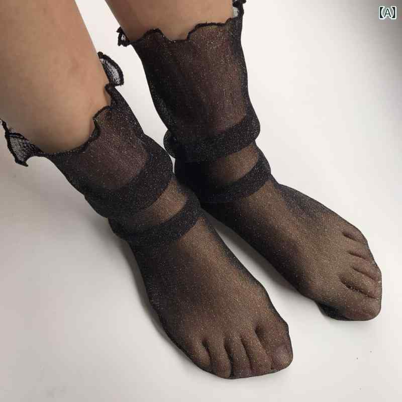 ソックス レディース 春夏 薄手 中筒丈 シースルー 網タイツ メッシュ 透け感 通気性 レース 靴下 おしゃれ かわいい 蒸れにくい 涼しい くつ下 通学 通勤 普段使い 伸縮性 フィット感 繊細 ガーリー フェミニン 重ね着 レイヤード 足元 コーデ s-share-global-11216328 サポートシェアグローバル サンプル画像2