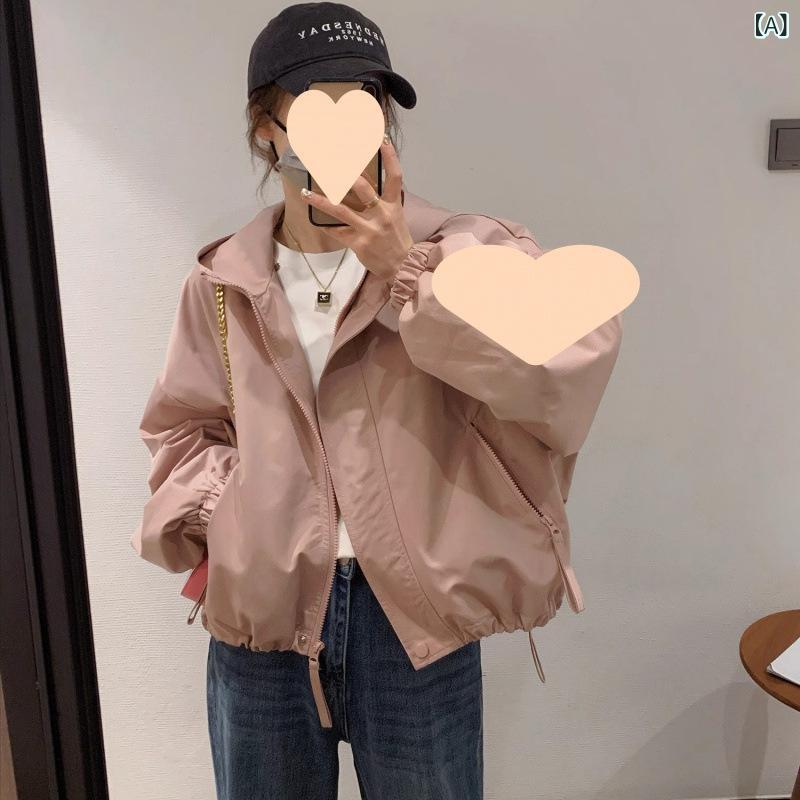 Rakuten - レディース 春 フード付き ショート コート カジュアル トレンチ フィット 小柄 対応 ゆったり 軽量 素材 普段使い 春夏 トップス 合わせ やすい ブラック ベージュ アイボリー カラー