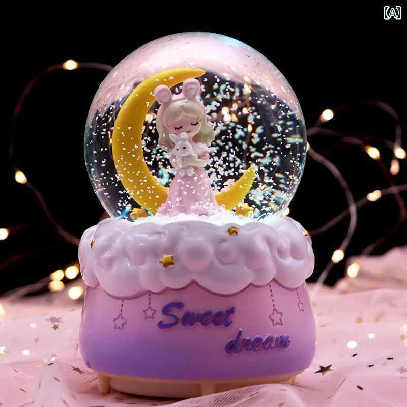 ミュージックボックス 水晶球 スノードーム かわいい プリンセス モチーフ 雪景色 ライト 子供部屋 インテリア 置物 ギフトボックス