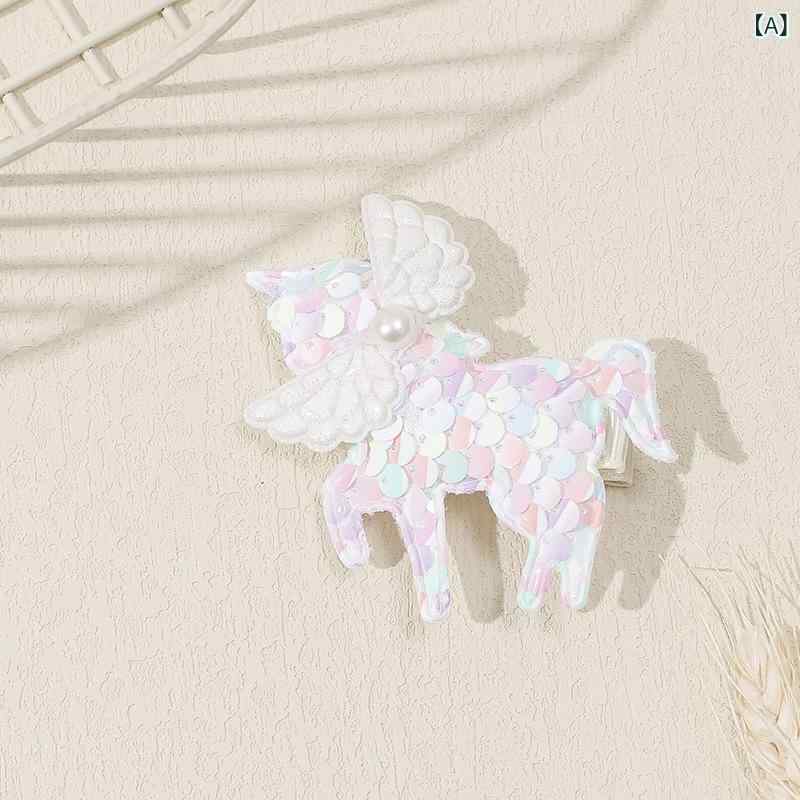 ヘアクリップ 女の子用 ユニコーン 虹色 スパンコール 高級感 手作り キッズ 髪留め かわいい 子供アクセサリー 日常使い 装飾 ピン サイド デザイン