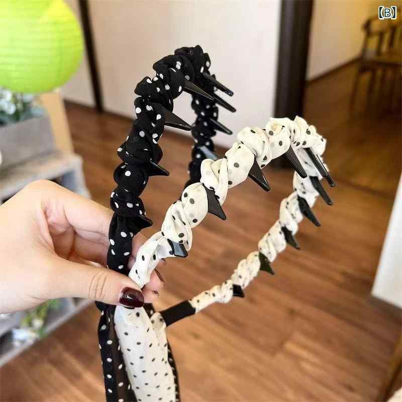 ヘアバンド レディース フレンチ ポルカドット柄 リボン付き プリーツ かわいい ヘアアクセサリー 繊細 デザイン フェイスシェイプ 小さめ 日常使い 軽量 伸縮性 s-share-global-10860806 サポートシェアグローバル サンプル画像2