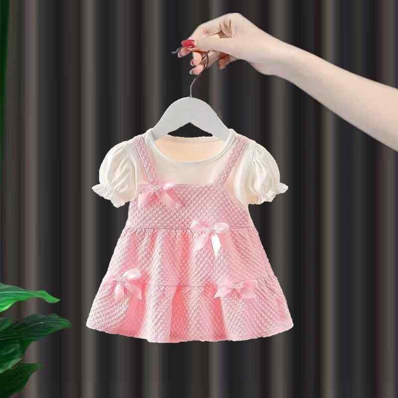 ワンピース キッズ 女の子 子供服 ジャンパースカート 偽サスペンダー風 スカート ベビー服 洋風 おしゃれ プリンセス風 カジュアル かわいい サマー 春夏用 普段着 お出かけ着 切り替えデザイン ナチュラル コットン素材 快適 通気性 柔らかい 涼し